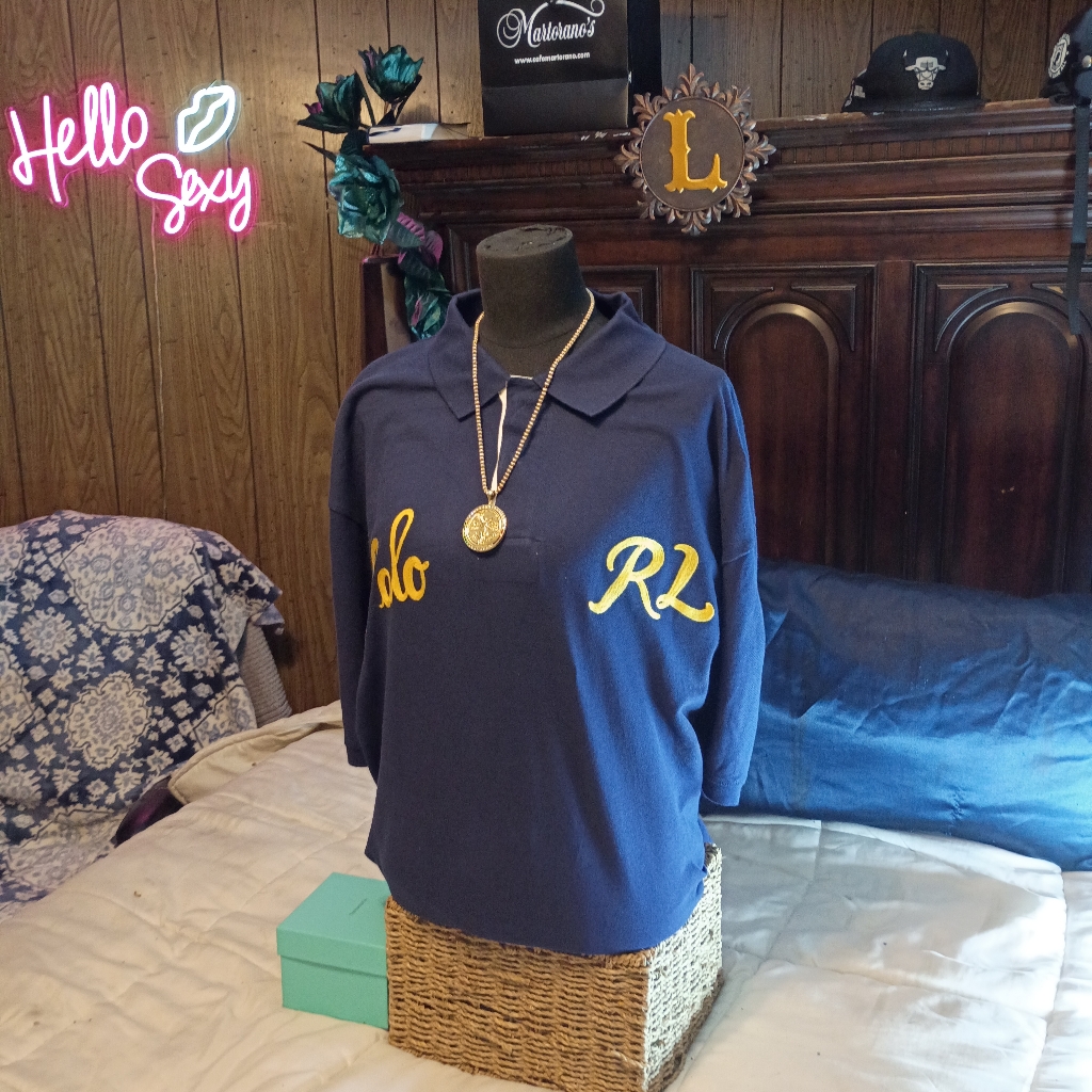 Navy Blue Polo Shirt With Yellow Embroidery